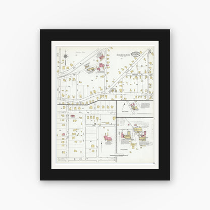 Old map wall art mockup — black gallery frame with white mat — Sanborn Fire Insurance Map from Hickory, Catawba County, North Carolina (1919), Sheet #0008