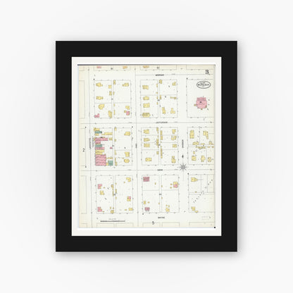 Old map wall art mockup — black gallery frame with white mat — Sanborn Fire Insurance Map from Mount Pulaski, Logan County, Illinois (1900), Sheet #0003