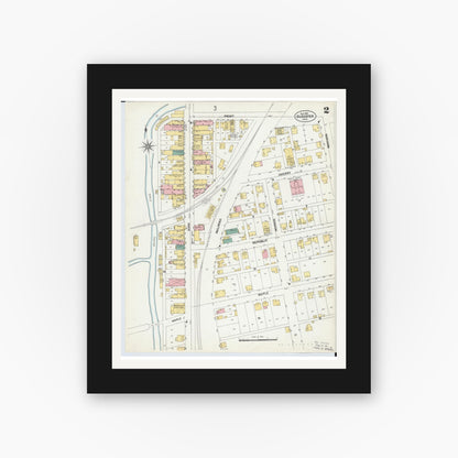 Old map wall art mockup — black gallery frame with white mat — Sanborn Fire Insurance Map from Glouster, Athens County, Ohio (1901), Sheet #0002