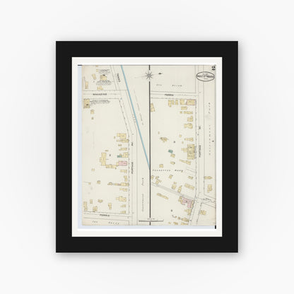 Old map wall art mockup — black gallery frame with white mat — Sanborn Fire Insurance Map from Sault Sainte Marie, Chippewa County, Michigan (1887), Sheet #0002