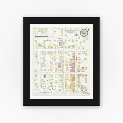 Old map wall art mockup — black gallery frame with white mat — Sanborn Fire Insurance Map from Minerva, Stark And Carroll Counties, Ohio (1902), Sheet #0001