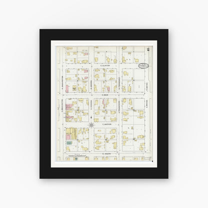 Old map wall art mockup — black gallery frame with white mat — Sanborn Fire Insurance Map from Danville, Hendricks County, Indiana (1893), Sheet #0002