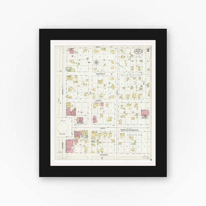 Old map wall art mockup — black gallery frame with white mat — Sanborn Fire Insurance Map from Angola, Steuben County, Indiana (1897), Sheet #0002