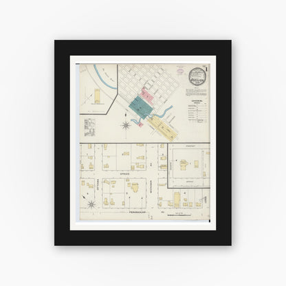 Old map wall art mockup — black gallery frame with white mat — Sanborn Fire Insurance Map from Grayling, Crawford County, Michigan (1893) - Complete Map Set