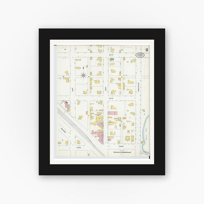 Old map wall art mockup — black gallery frame with white mat — Sanborn Fire Insurance Map from Genoa, Ottawa County, Ohio (1904), Sheet #0002