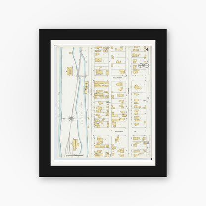Old map wall art mockup — black gallery frame with white mat — Sanborn Fire Insurance Map from Traverse City, Grand Traverse County, Michigan (1899), Sheet #0004