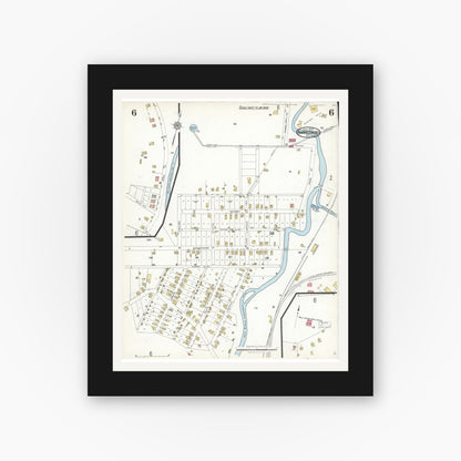 Old map wall art mockup — black gallery frame with white mat — Sanborn Fire Insurance Map from Barnesboro, Cambria County, Pennsylvania (1923), Sheet #0006