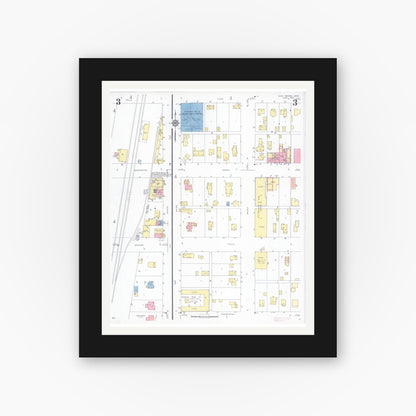 Old map wall art mockup — black gallery frame with white mat — Sanborn Fire Insurance Map from Long Prairie, Todd County, Minnesota (1933), Sheet #0003