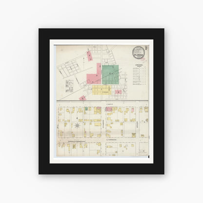 Old map wall art mockup — black gallery frame with white mat — Sanborn Fire Insurance Map from North Lewisburg, Champaign County, Ohio (1895), Sheet #0001