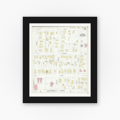 Old map wall art mockup — black gallery frame with white mat — Sanborn Fire Insurance Map from Mount Vernon, Jefferson County, Illinois (1908), Sheet #0004