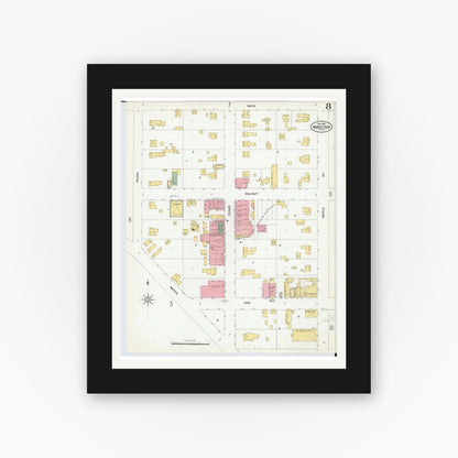 Old map wall art mockup — black gallery frame with white mat — Sanborn Fire Insurance Map from Manistique, Schoolcraft County, Michigan (1900), Sheet #0008