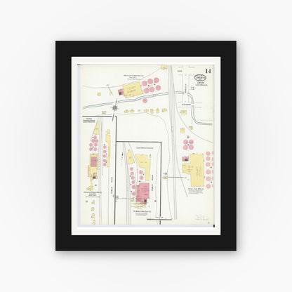 Old map wall art mockup — black gallery frame with white mat — Sanborn Fire Insurance Map from Toronto, Jefferson County, Ohio (1911), Sheet #0014