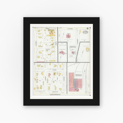 Old map wall art mockup — black gallery frame with white mat — Sanborn Fire Insurance Map from Macomb, Mcdonough County, Illinois (1906), Sheet #0008