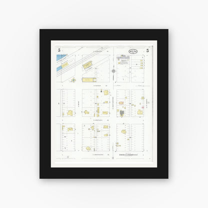 Old map wall art mockup — black gallery frame with white mat — Sanborn Fire Insurance Map from Midland, Midland County, Texas (1929), Sheet #0005