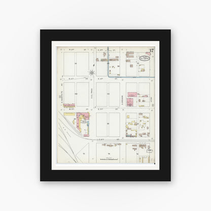 Old map wall art mockup — black gallery frame with white mat — Sanborn Fire Insurance Map from El Paso, El Paso County, Texas (1893), Sheet #0017