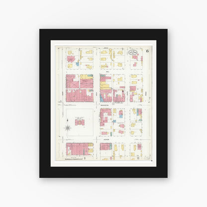 Old map wall art mockup — black gallery frame with white mat — Sanborn Fire Insurance Map from Sullivan, Sullivan County, Indiana (1907), Sheet #0006