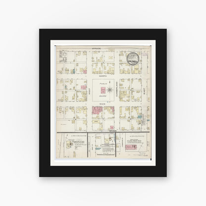 Old map wall art mockup — black gallery frame with white mat — Sanborn Fire Insurance Map from Caldwell, Noble County, Ohio (1885), Sheet #0001