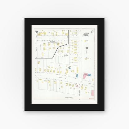 Old map wall art mockup — black gallery frame with white mat — Sanborn Fire Insurance Map from Greece, Monroe County, New York (1929), Sheet #0002