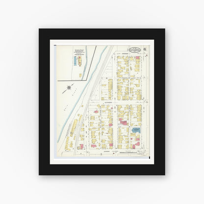 Old map wall art mockup — black gallery frame with white mat — Sanborn Fire Insurance Map from East Liverpool, Columbiana County, Ohio (1913), Sheet #0006