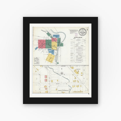 Old map wall art mockup — black gallery frame with white mat — Sanborn Fire Insurance Map from Patton, Cambria County, Pennsylvania (1903) - Complete Map Set