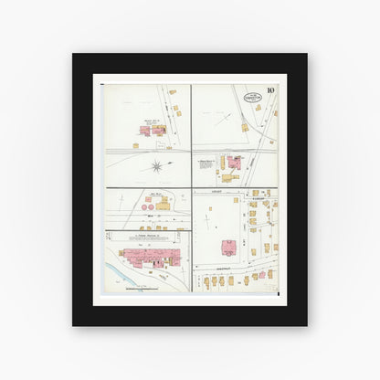 Old map wall art mockup — black gallery frame with white mat — Sanborn Fire Insurance Map from Coshocton, Coshocton County, Ohio (1899), Sheet #0010