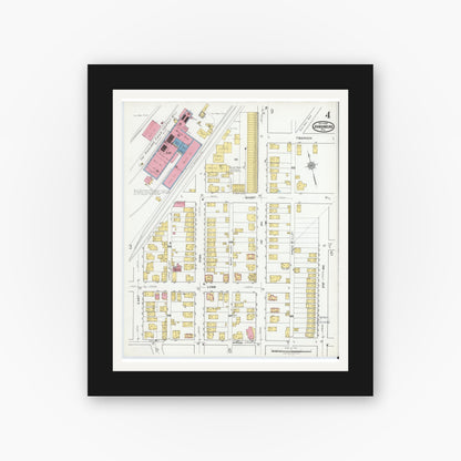 Old map wall art mockup — black gallery frame with white mat — Sanborn Fire Insurance Map from Johnsonburg, Elk County, Pennsylvania (1919), Sheet #0004