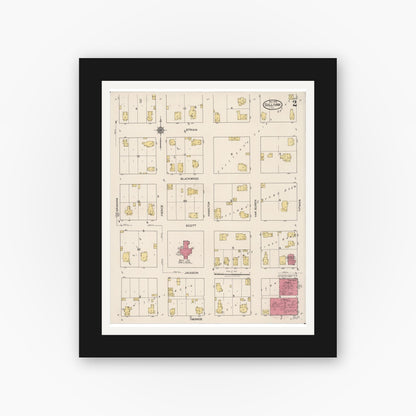 Old map wall art mockup — black gallery frame with white mat — Sanborn Fire Insurance Map from Sullivan, Moultrie County, Illinois (1922), Sheet #0002