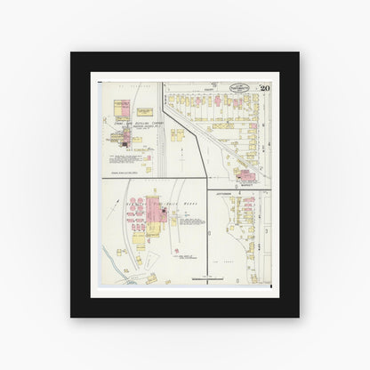 Old map wall art mockup — black gallery frame with white mat — Sanborn Fire Insurance Map from Portsmouth, Scioto County, Ohio (1897), Sheet #0020