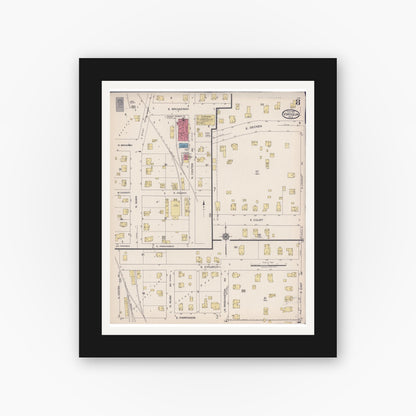 Old map wall art mockup — black gallery frame with white mat — Sanborn Fire Insurance Map from Viroqua, Vernon County, Wisconsin (1922), Sheet #0008