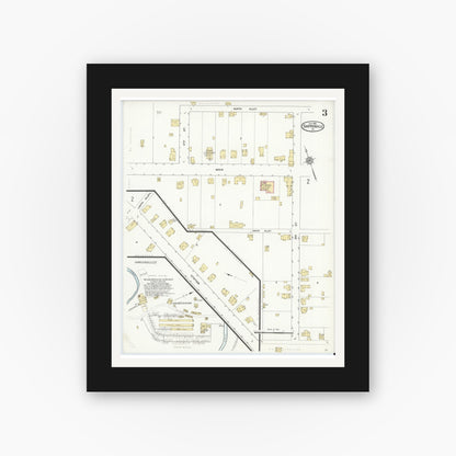 Old map wall art mockup — black gallery frame with white mat — Sanborn Fire Insurance Map from Shippenville, Clarion County, Pennsylvania (1912), Sheet #0003