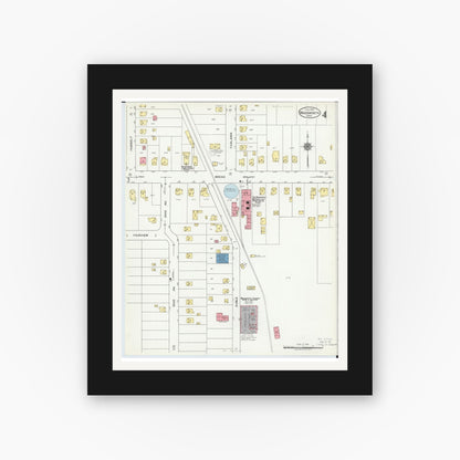 Old map wall art mockup — black gallery frame with white mat — Sanborn Fire Insurance Map from Wadsworth, Medina County, Ohio (1923), Sheet #0004