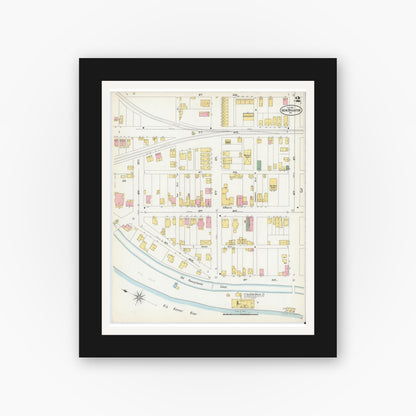 Old map wall art mockup — black gallery frame with white mat — Sanborn Fire Insurance Map from New Brighton, Beaver County, Pennsylvania (1901), Sheet #0002