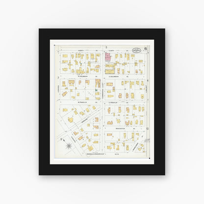 Old map wall art mockup — black gallery frame with white mat — Sanborn Fire Insurance Map from Neenah, Winnebago County, Wisconsin (1900), Sheet #0006