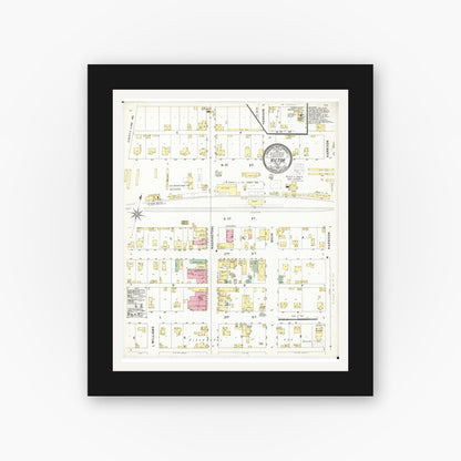 Old map wall art mockup — black gallery frame with white mat — Sanborn Fire Insurance Map from Victor, Iowa County, Iowa (1902), Sheet #0001