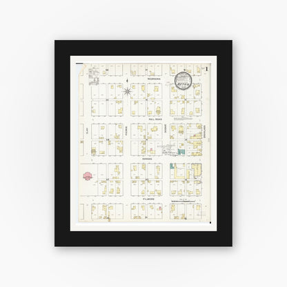 Old map wall art mockup — black gallery frame with white mat — Sanborn Fire Insurance Map from Afton, Union County, Iowa (1893) â€” Complete Set
