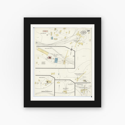 Old map wall art mockup — black gallery frame with white mat — Sanborn Fire Insurance Map from Ishpeming, Marquette County, Michigan (1911), Sheet #0020