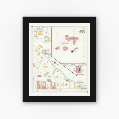 Old map wall art mockup — black gallery frame with white mat — Sanborn Fire Insurance Map from Painesville, Lake County, Ohio (1911), Sheet #0011