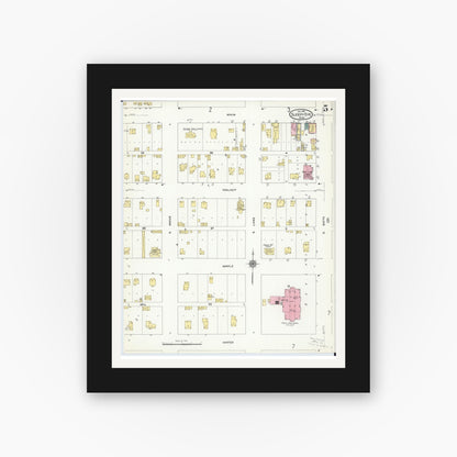 Old map wall art mockup — black gallery frame with white mat — Sanborn Fire Insurance Map from Sleepy Eye, Brown County, Minnesota (1909), Sheet #0005