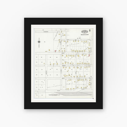 Old map wall art mockup — black gallery frame with white mat — Sanborn Fire Insurance Map from Whitesboro, Grayson County, Texas (1921), Sheet #0008