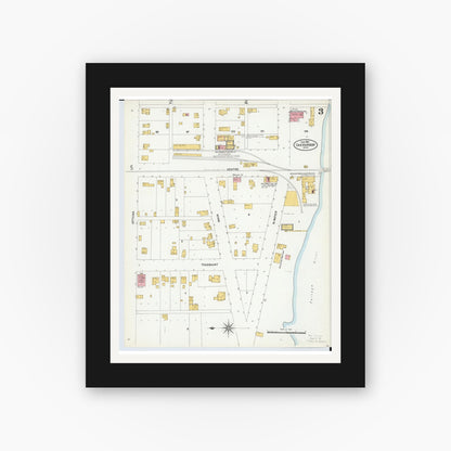 Old map wall art mockup — black gallery frame with white mat — Sanborn Fire Insurance Map from Oak Harbor, Ottawa County, Ohio (1904), Sheet #0003