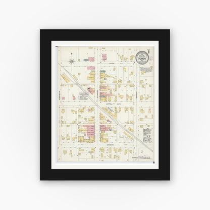 Old map wall art mockup — black gallery frame with white mat — Sanborn Fire Insurance Map from Sycamore, Wyandot County, Ohio (1902) - Complete Map Set
