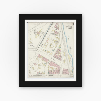 Old map wall art mockup — black gallery frame with white mat — Sanborn Fire Insurance Map from Fremont, Sandusky County, Ohio (1887), Sheet #0002