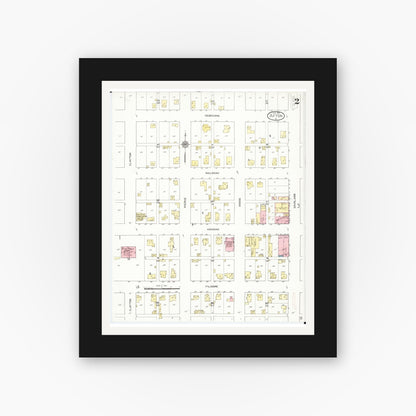 Old map wall art mockup — black gallery frame with white mat — Sanborn Fire Insurance Map from Afton, Union County, Iowa (1913), Sheet #0002