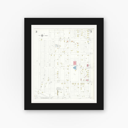 Old map wall art mockup — black gallery frame with white mat — Sanborn Fire Insurance Map from Quitaque, Briscoe County, Texas (1936), Sheet #0003