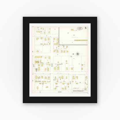 Old map wall art mockup — black gallery frame with white mat — Sanborn Fire Insurance Map from Dixon, Solano County, California (1907), Sheet #0005