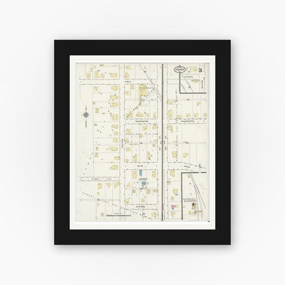 Old map wall art mockup — black gallery frame with white mat — Sanborn Fire Insurance Map from Dugger, Sullivan County, Indiana (1915), Sheet #0003