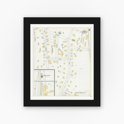 Old map wall art mockup — black gallery frame with white mat — Sanborn Fire Insurance Map from Warwick, Orange County, New York (1900), Sheet #0002