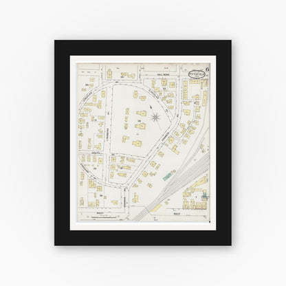 Old map wall art mockup — black gallery frame with white mat — Sanborn Fire Insurance Map from Pittsfield, Berkshire County, Massachusetts (1889), Sheet #0006