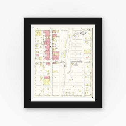 Old map wall art mockup — black gallery frame with white mat — Sanborn Fire Insurance Map from Traer, Tama County, Iowa (1913), Sheet #0002