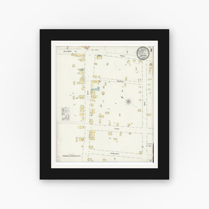 Old map wall art mockup — black gallery frame with white mat — Sanborn Fire Insurance Map from Chester, Morris County, New Jersey (1896), Sheet #0001